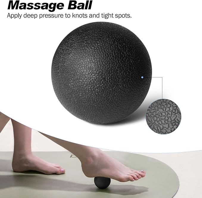 JOYENERGY 5 in 1 Foam Roller Set Trigger Point Foam Roller, Massage Roller Stick, Massage Ball, Stretching Strap for Deep Muscle Massage Pilates Yoga, Fitness Exercise for Whole Body (Black Diamond)