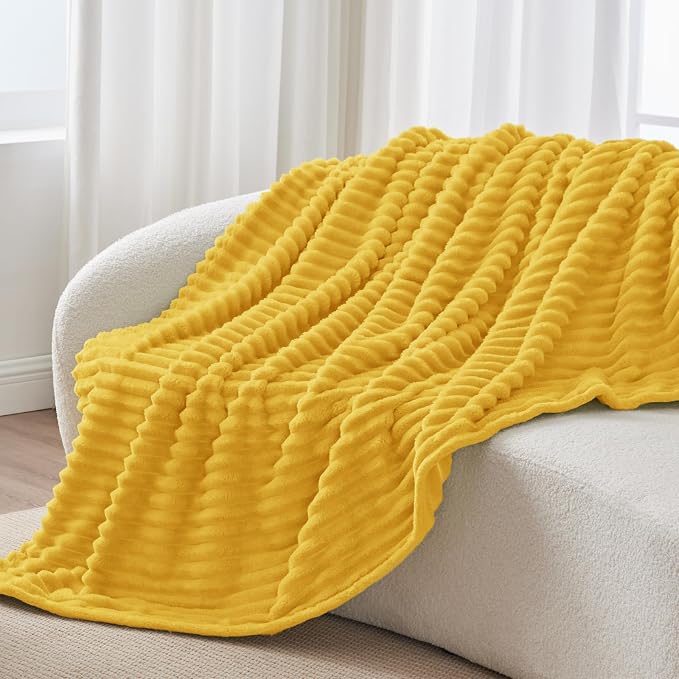 BEDELITE Ribbed Twin Blanket for Couch & Bed, Light Yellow, 60"x80" | Ultra-Soft Plush Fleece, Cozy, Warm Yet Lightweight, Ribbed Texture, Home Decor, Machine Washable, Giftable, All-Season Use