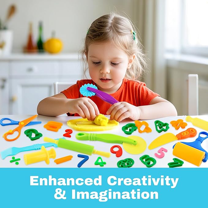 Dough Tools 24pcs Dough Tools Play for Kids Clay Accessories with Rolling Pins,Number Cutters,Roller,Safety Scissors,Plastic Knife