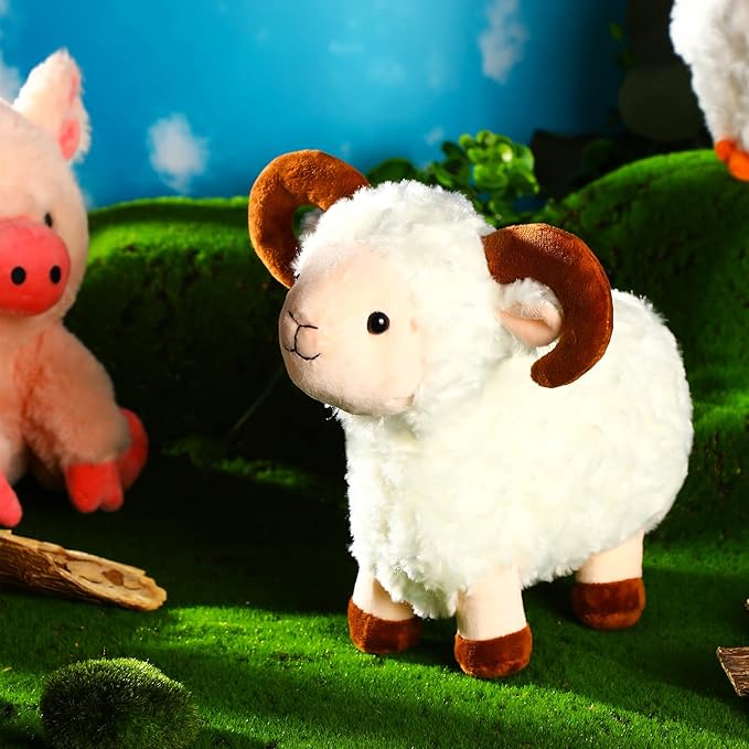 Skylety 5 Pack Farm Plush Animals Set 10 Inches Farm Stuffed Animals Barnyard Stuffed Toys Soft Pig Rooster Horse Sheep Cow Plush Toy for Birthday Party Favor Operation Christmas Items