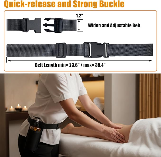 Massage Oil Holster,Portable Therapist Bag with Adjustable Waist Strap,Black Lotion Holder Organizer for Spa Treatments Professionals,Machine Washable (Black, Large, 1)