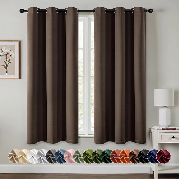 MIULEE Blackout Curtains for Bedroom 2 Panels 40"x63" Long Chocolate Brown | Thermal Insulated, Living Room Darkening Grommet Drapes, Noise Reducing, Light Blocking Window Treatments