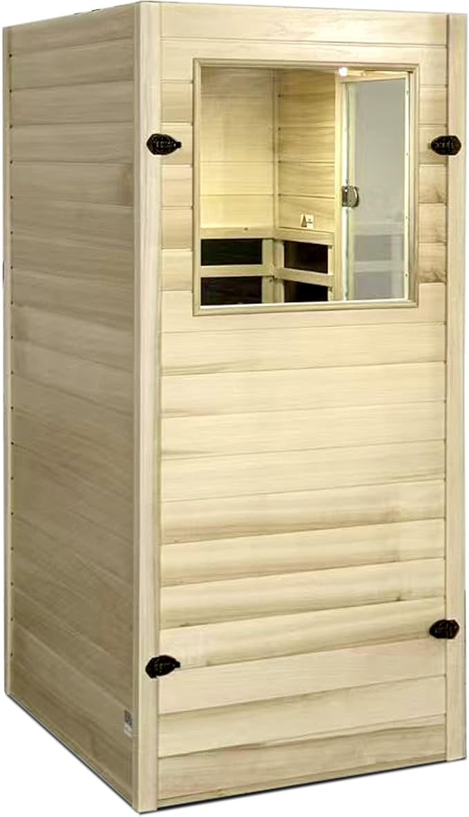 Far Infrared Sauna European Aspen Wood 1 Person Infrared Sauna for Home 905W Low EMF Mini Indoor Sauna with Bluetooth Speakers, Left Door