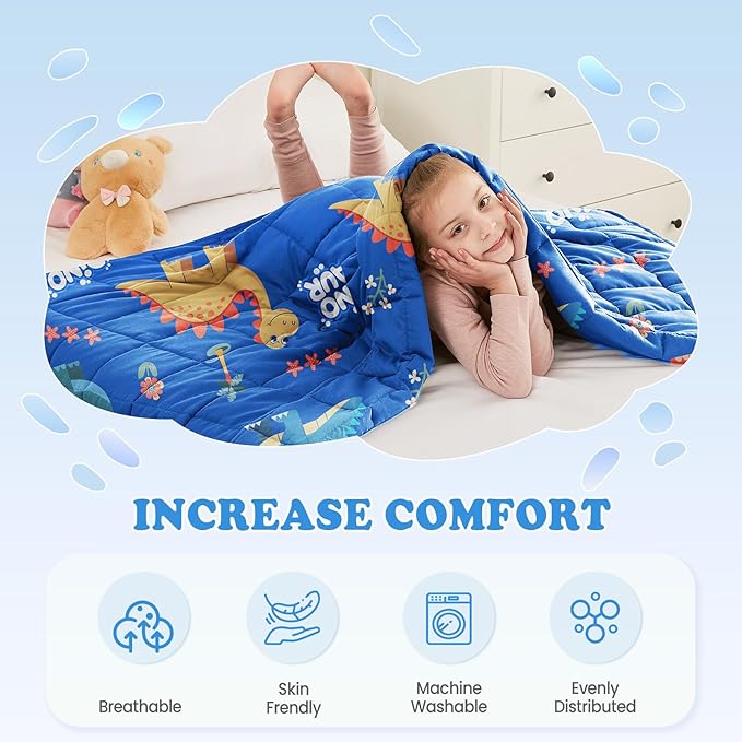 Weighted Blanket - 2 lbs Blue Dinosaur Heavy Blanket, 20"x30", Small Size Breathable Lap Blanket