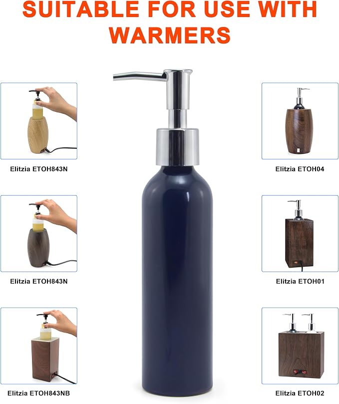 Elitzia ETAW02S ETAW03 Massage Oil Warmer Use Metal Pump Bottle Dispenser 1 Pack 8.45oz/250ml Portable Cylinder Massage Oil Gel Lotion Pump Durable Refillable Containers (Aluminum Oxide Bottle)