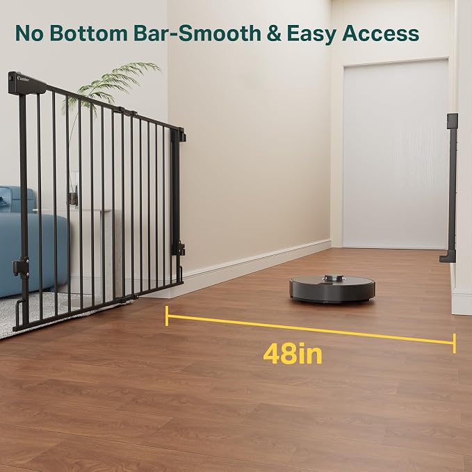 Cumbor Expandable 31.6-48" Baby Gate for Stairs, Hardware Mounted, 2-in-1 No Bottom Bar Dog Gate Indoor, Pet Gate for Doorways with Large Walk Thru Door, Child-Proof Safety Gate for Kids (Black)