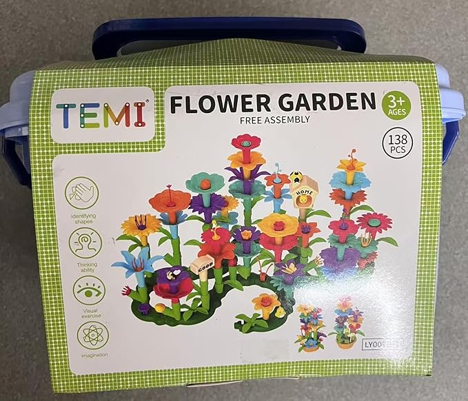 TEMI 138 PCS Flower Garden Building Toys for Girls Toys, Educational STEM Toy and Preschool Garden Play Set for Toddlers 3 4 5 6 7 8 Year Old Kids Boys Girls, Flower Stacking Toys for Kids Age 3-6