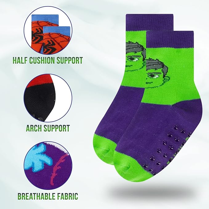 Marvel Spiderman Grip Socks, 10 Pack, Toddler Boys, Ankle Length, Multicolor, Small