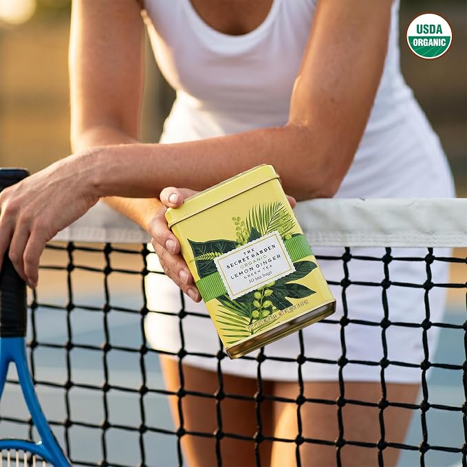 Life Plus Style Gourmet The Secret Garden Organic Lemon Ginger Green Tea 50 Tea Bags Zesty Citrus & Spicy Ginger Blend Refreshing Flavor Classic Tin