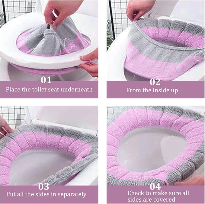 Toilet Seat Covers 4Pcs Soft Toilet Seat Warmer Cushion with Handle Winter Thick Stretchable Washable Bathroom Cushion Fits All Oval Seats Style 1, Xmas Decor