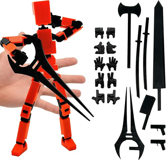 (Assembly Completed) 3D Printed Enlarge Body Size 8.13-inch Action Figure Lucky20, Full Body Mechanical Movable Toy, Multiple Accessories, Desk Decoration (Orange)