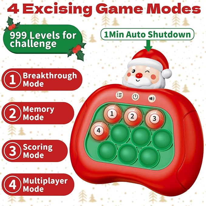 Pop Fidget Game Toys for Christmas, Santa Claus Light Up Fidget Toy Electric Pop Bubble Game Controller Handheld Puzzle Game Sensory Toys for Kids Christmas 2025 Gifts for Kids