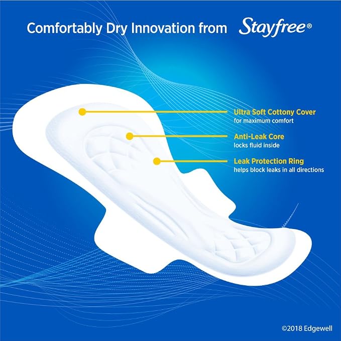 Stayfree Ultra Thin Overnight Pads with Wings, For Women, Reliable Protection and Absorbency of Feminine Moisture, Leaks and Periods, 28 Count