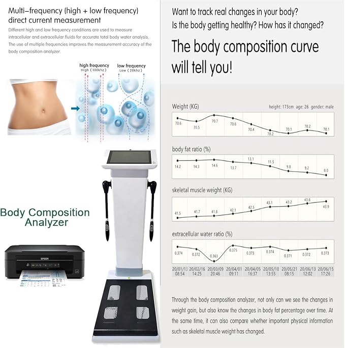 Body Composition Analyzer,Body Fat Detection Equipment,10.1-Inch Body Fat Analyzer with LCD Display and Printer,Body Scale with Body Fat Analysis