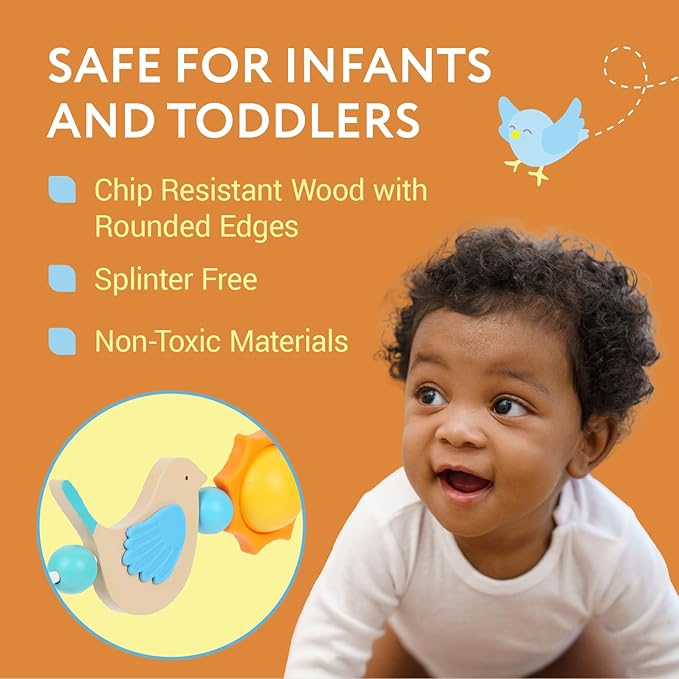 IMPRESA Wooden Toy Bar Compatible with BabyBjorn Bouncer - Medium, Bird Hand-Eye Play & Baby Mobile Attachment - Splinter-Free Wood & Toy Bar Wood