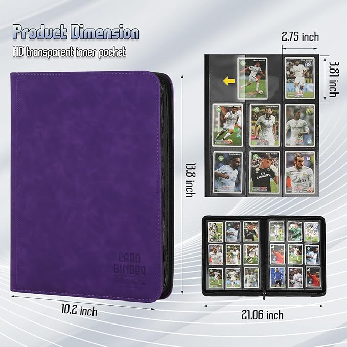 Trading Card Binder, Premium 9 Pocket Double Sided 540 Pocket PU Card Collection Binder, Collectible Trading Card Albums for MTG, TCG, Sport Card, Game Cards (Purple)