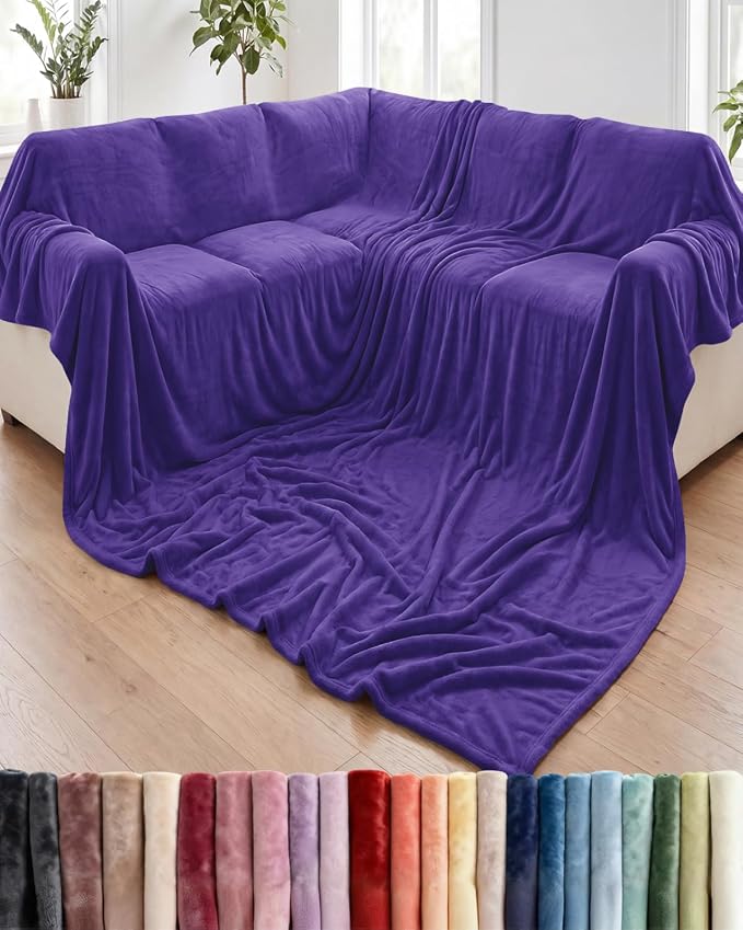 Ultra Soft Fleece Blanket Oversized King Size - Flannel Fleece Luxury Blanket - Lightweight for Couch Bed Chair - Thick, Warm and Breathable - All Season Cozy, Purple Haze