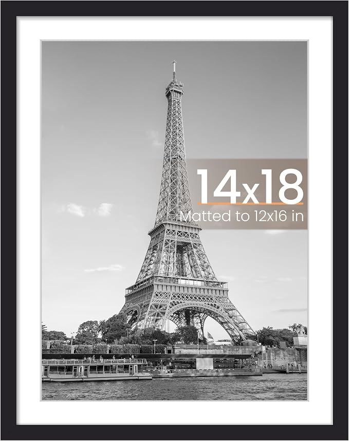 upsimples 14x18 Picture Frame, Display Pictures 12x16 with Mat or 14 x 18 Without, Wall Hanging Poster Frames, Black, 1 Pack