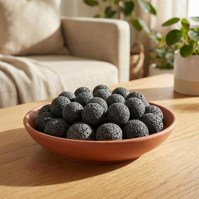VILLCASE 20 Pcs Lava Rock Essential Oil Diffuser Stones (16mm), Natural Porous Volcanic Passive Diffuser Rocks for Aromatherapy, Black Unscented Stone Beads for Home, Car and Office Scenting