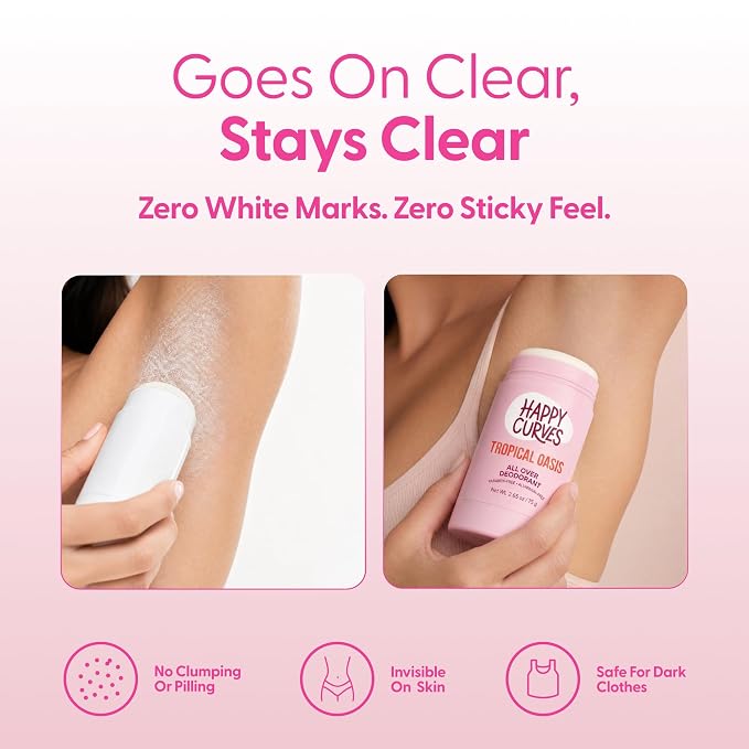 HAPPY CURVES All Over Whole Body Deodorant for Women - Aluminum-Free - Invisible All Day Layer of Full Body Protection for Long Lasting Odor Control, Sensitive Skin, & Private Parts - Tropical Oasis