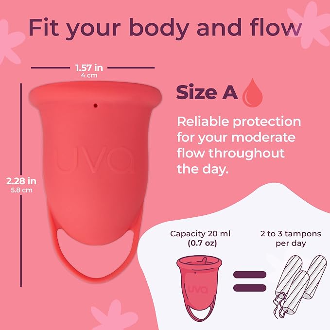 UVA Reusable Menstrual Cup Kit with Sterilizer - Size A for Moderate Flow - 10-Year Durable & Leak-Proof Silicone - Menstrual Cup Medium Sized, Sterilizer & Traveling Bag Period Cup Set
