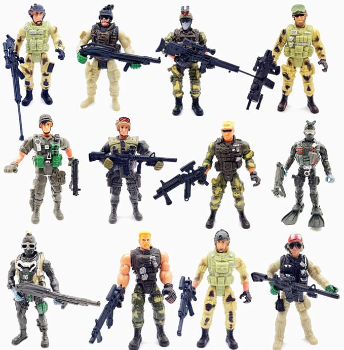 Qiandier 12 Pcs Military Team Action Soldiers Special Force Marine Recon Figure Elite Force Army