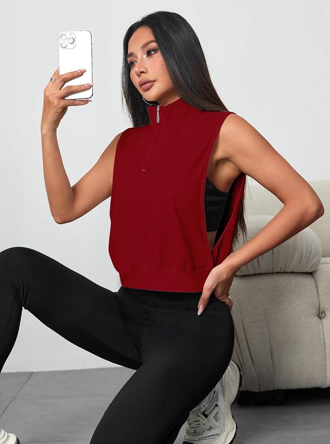 Avanova Women Sleeveless Golf Shirt 1/4 Zip Workout Tank Top | Open Side, Polo Collared, V Neck, Cropped Length, Golf Tops, Athletic, Relaxed Fit, Stretchy, Lightweight