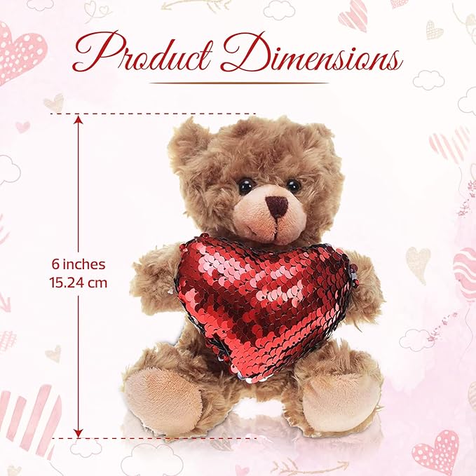 Plush Stuffed Animal Mocha Heart Bear – Love You Bears- Toy for Kids & Adults Valentine's Day - Embroidered Heart Pillow (6 Inch, Red Heart)