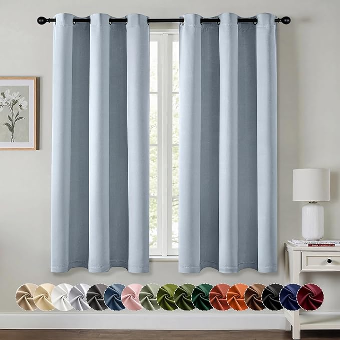 MIULEE Blackout Curtains for Bedroom 2 Panels 40 x 45 Inch Long Light Blue | Thermal Insulated, Living Room Darkening Grommet Drapes, Noise Reducing, Light Blocking Window Treatments