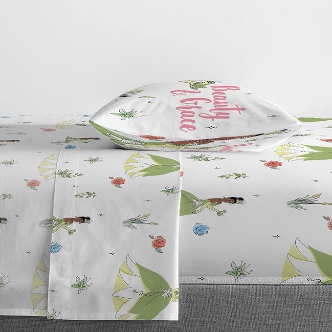 Jay Franco The Princess and The Frog Beauty & Grace 5 Piece Twin Size Bed Set - Includes Comforter & Sheet Set Featuring Tiana - Super Soft Bedding Fade Resistant Microfiber (Official Product)