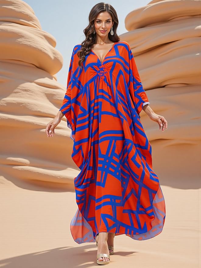 Mumu Dresses for Women Plus Size, Bohemian Kaftan Beach Cover Up Long Maxi Nightgown Soft Loungewear