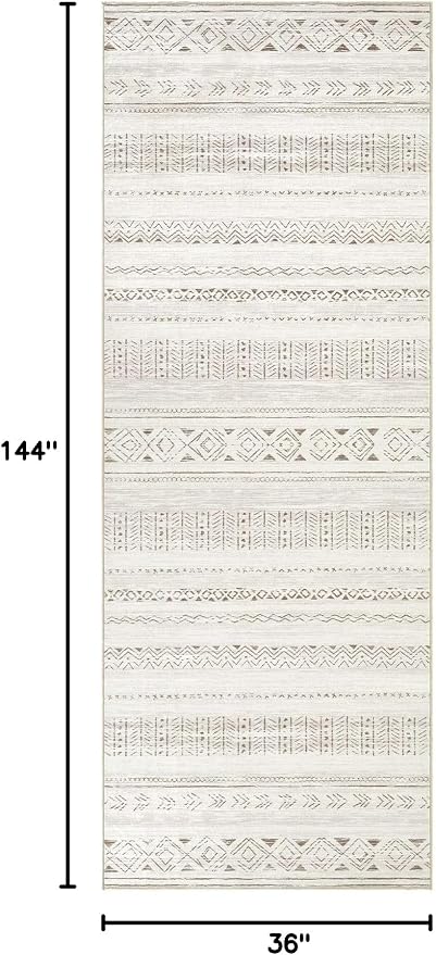 cotiled Hallway 3x12 Runner Rugs: Washable Boho Rugs with Non Slip Backing Large Soft Indoor Stain Resistant Carpet for Living Room Bedroom Farmhouse Dining Room Lightweight Home Decor L Brown/Cream