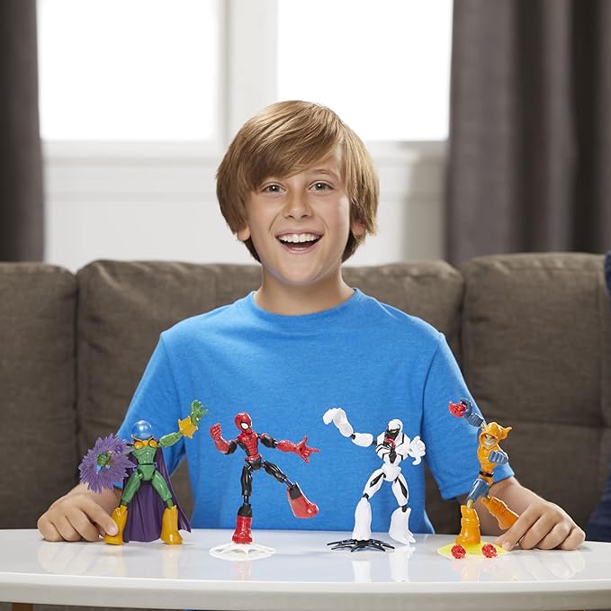 Spider-Man Marvel Bend and Flex Action Figure Toy, and Anti-Venom Vs. Marvel's Mysterio and Hobgoblin, Frustration Free Packaging (Amazon Exclusive), Multicolor, 4 Count (Pack of 1) with Accessories