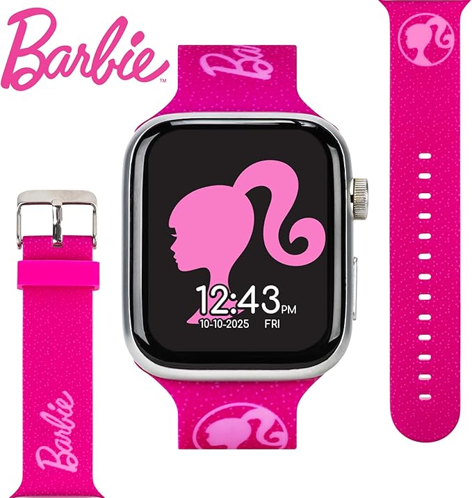 Barbie Kids Smart Watch – Touchscreen Smartwatch with Camera, Activity Trackers, Pedometer, Music, Stopwatch, and Glitter Silicone Strap – Fits Wrists from 5.5" to 8"