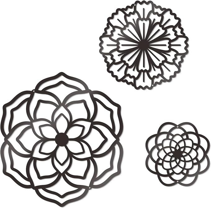 Zzbakress 3 Pcs Metal Flowers Wall Decor Black Wall Decoration Metal Flower Art Farmhouse Wall Decor Multiple Flowers Hanging Decor for Bathroom Living Room Kitchen Garden Office (Black Retro) | Farmhouse Flower Bathroom Decor Wall Decorations For Bath...