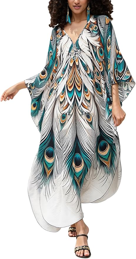 Mumu Dresses for Women Plus Size, Bohemian Kaftan Beach Cover Up Long Maxi Nightgown Soft Loungewear