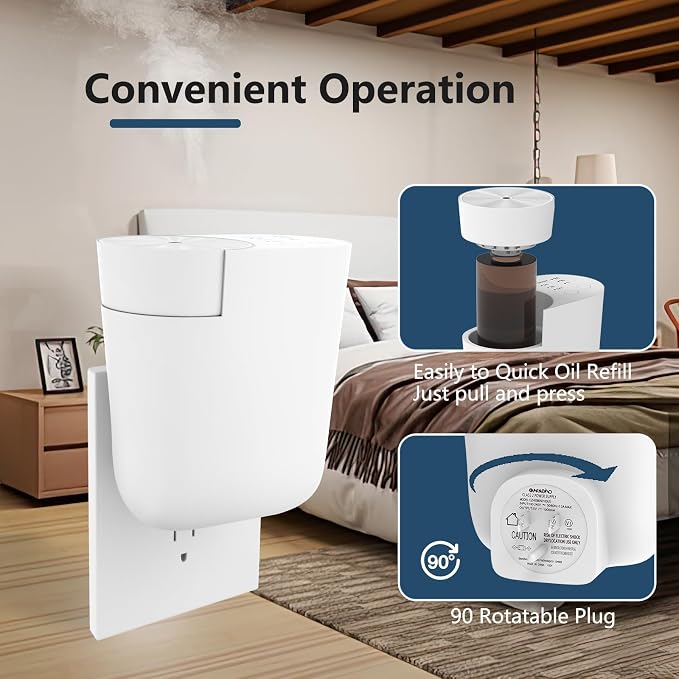 Plug-in wall Diffuser, Waterless Diffuser for Essential Oils, Portable Mini Home Scent Machine Up to 1,000 Sq.ft, Smart APP Control, Aromatherapy Kit with 100ml Oil & Refill Bottle, White