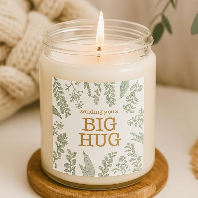 ThreeKin Scented Candles for Home, Sending You a Big Hug, Relaxing Aromatherapy Gifts for Women with Lavender Essential Oils, Natural Soy Wax Blend, Long 65-Hour Burn, Gifts for Mom, Friends, 9 Oz