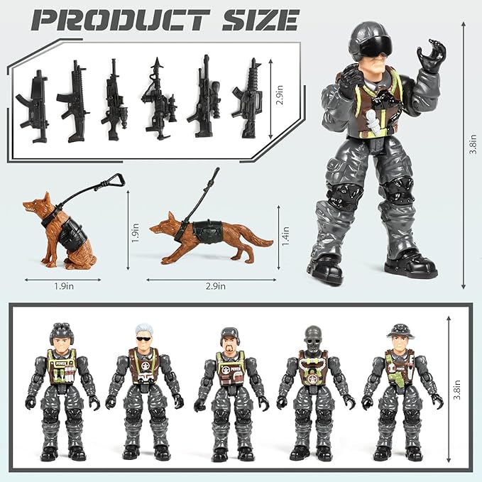 HAPTIME Army Men Action Figures with Weapons, Toy Soldiers for Boys, Plastic Army Toys for Boys 6-8, Birthday Gift for Military Collectors (6Pcs Blue + 6Pcs Gray)