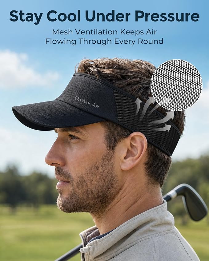Sport Sun Visor Hat for Women Men - Lightweight Stretchy Polyester Spandex Quick Dry Sweatband Wrinkle Resistant