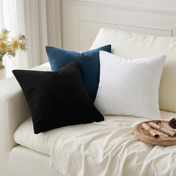 MIULEE Black Chenille Couch Throw Pillow Covers, 20x20 | Set of 2, Soft Halloween Decor, Modern Farmhouse Decorative Pillowcases for Sofa Living Room Bed