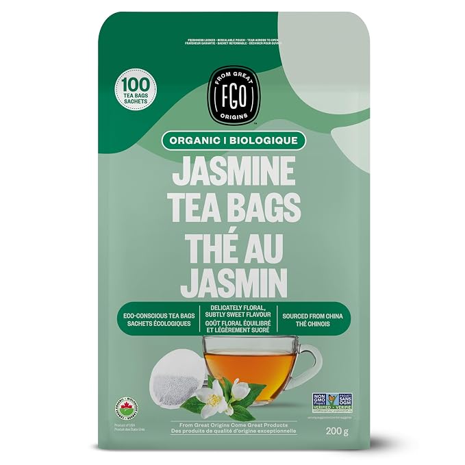 FGO Organic Jasmine Green Tea K-Cup Pods for Keurig, 24 Count (Pack of 1), Premium Green Tea is USDA Organic, Non-GMO, & Recyclable with Naturally Occurring Caffeine