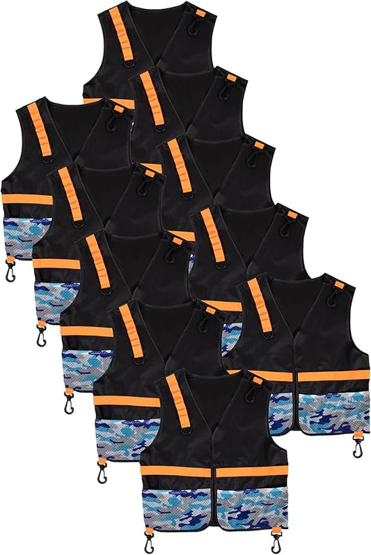 Little Adventures 10 Count Set of Child Blue Camo Tactical Vest Pretend Play and Party Pack for Ages 3-8