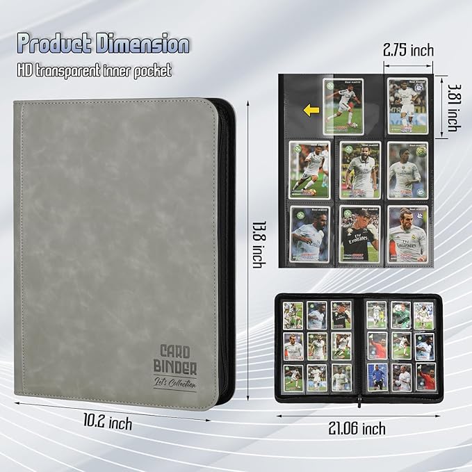 Trading Card Binder, Premium 9 Pocket Double Sided 540 Pocket PU Card Collection Binder, Collectible Trading Card Albums for MTG, TCG, Sport Card, Game Cards (Gray)