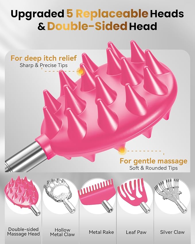 Upgraded Reinforced Telescoping Back Scratcher with 5 Detachable Heads, Larger Scratching Tips,Dad Gifts for Men, Women and Adults