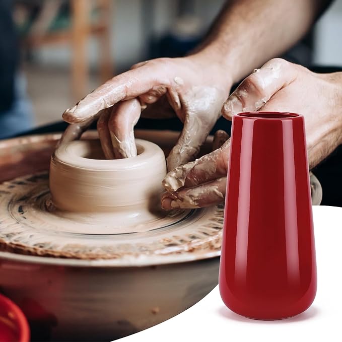 Ceramic Vase, GUKJOB Small Cute Flower Vase for Pampas Grass, Home, Living Room, Dining Table, Farmhouse, Office Decor, Bedroom, Table, and Kitchen Shelf (086 Red)