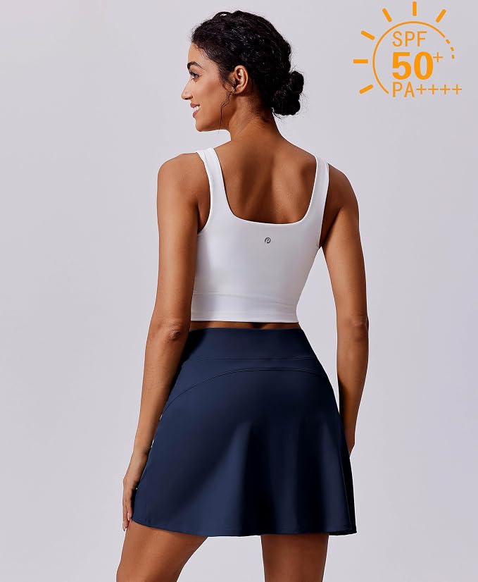 PINSPARK 17" Golf Skorts for Woman High Waisted Tennis Skirt with 4 Pockets | Lightweight, Quick Dry, 4-Way Strecth, Breathable, Tummy Control, UPF 50+ Athletic Skort for Workout, Pickleball, Gym, Casual