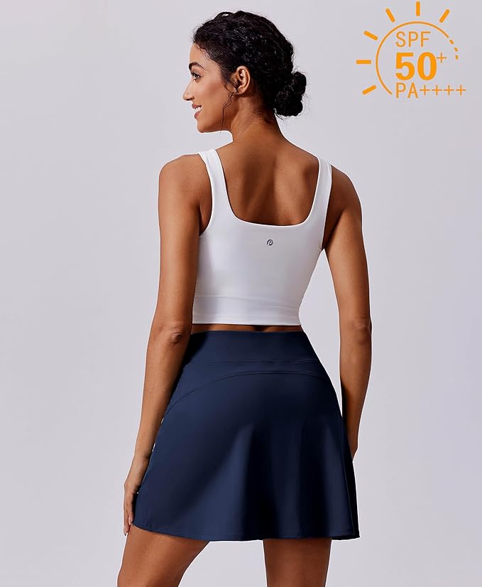 PINSPARK 17" Golf Skorts for Woman High Waisted Tennis Skirt with 4 Pockets | Lightweight, Quick Dry, 4-Way Strecth, Breathable, Tummy Control, UPF 50+ Athletic Skort for Workout, Pickleball, Gym, Casual