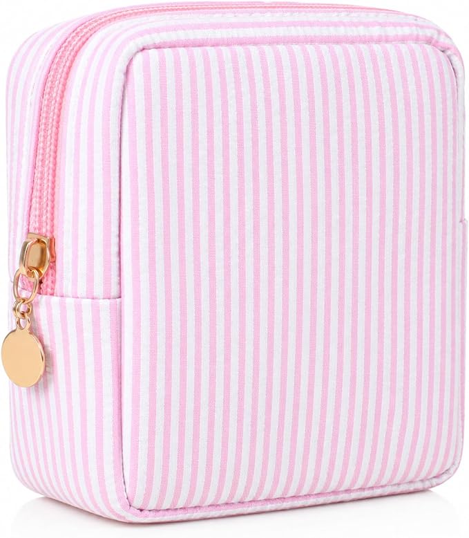 Pink Period Pouch for Pads, Tampons, Panty Liners | 5×5 Inch Pad Bag for Women Daily Travel Use, Portable & Reusable