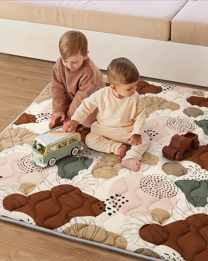Blissful Diary Baby Play Mats for Floor, 72x48 Inch Extra Thicker & Large Soft Cushioning Foam Playmats for Babies and Toddlers, Foldable Washable Baby Crawling Mat for Playpen, Boho Design